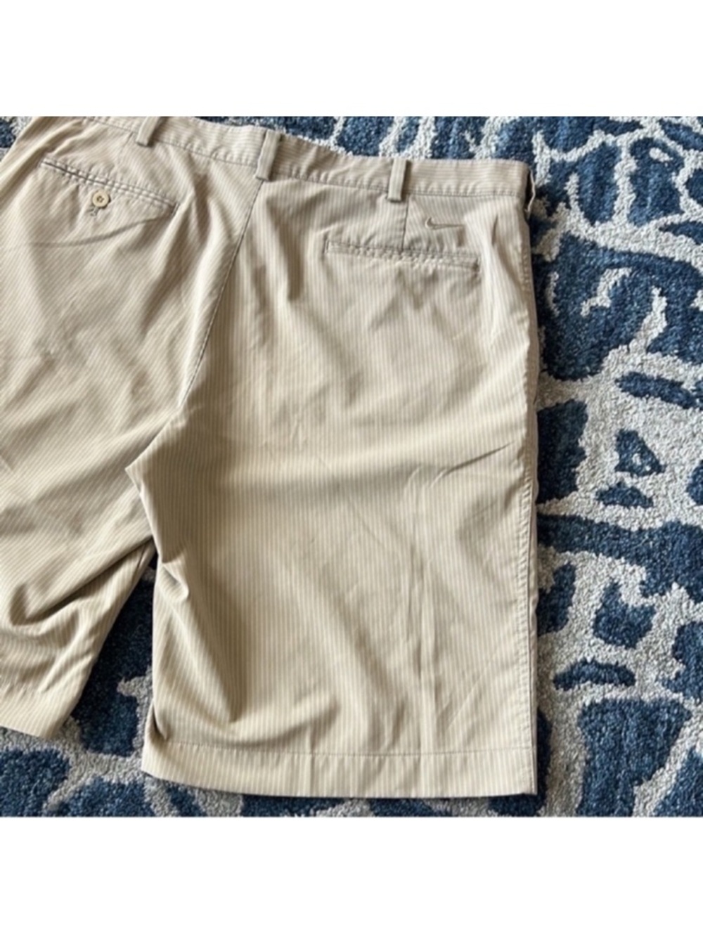 Nike Men’s Dri Fit Nylon Golf Shorts Sz 36 Striped Khaki White Stretchy - Picture 8 of 11